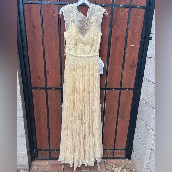 Mac Duggal 70274 Embellished Illusion Cap Sleeve Gown Butter Yellow size 6 NWT - Picture 2 of 10